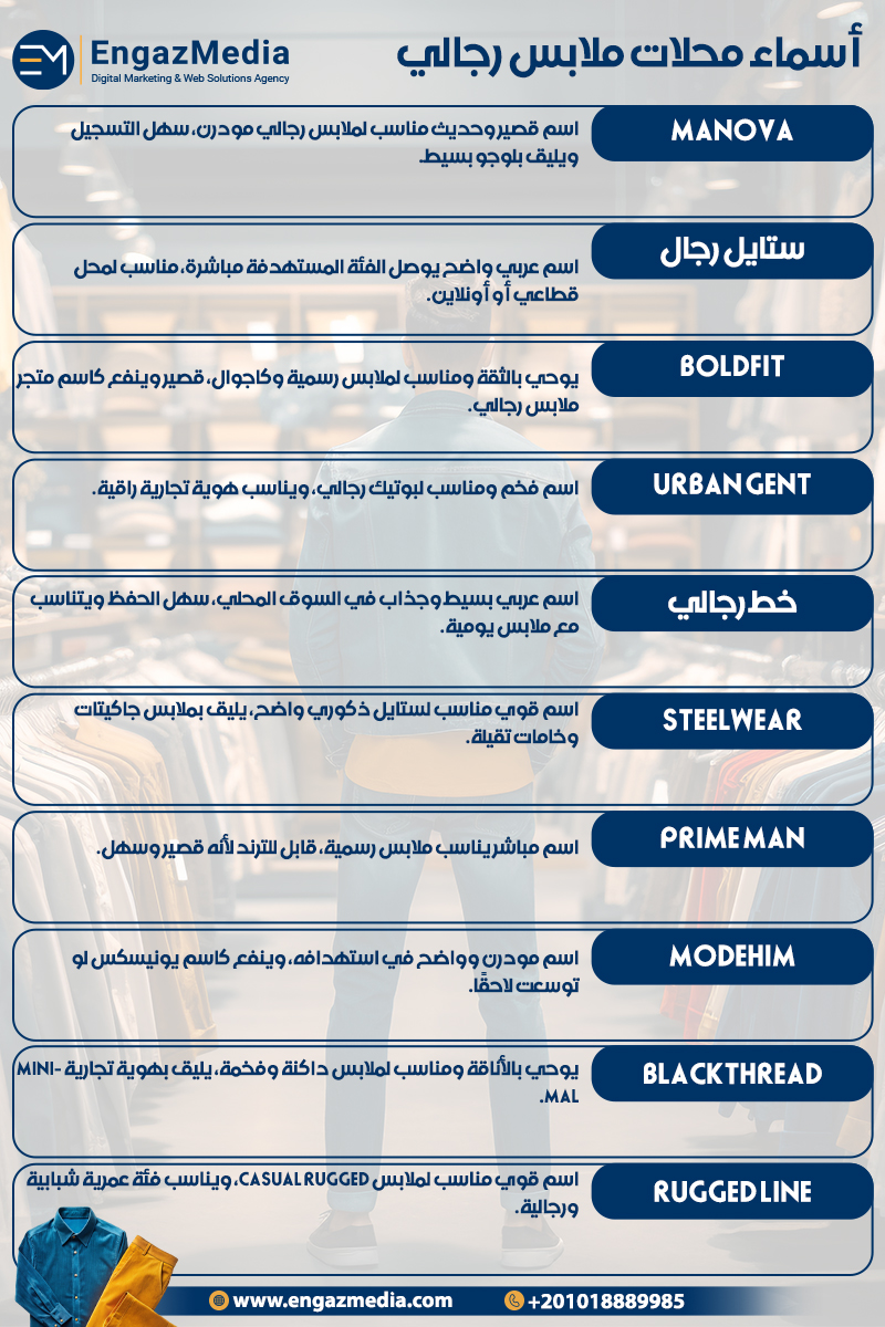 أسماء محلات ملابس رجالي