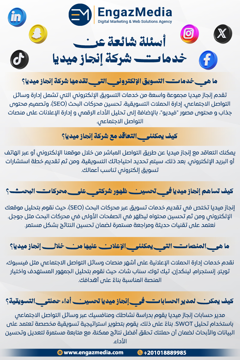 أسئلة شائعة عن خدمات شركة إنجاز ميديا