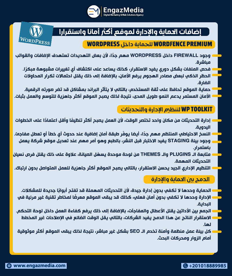 إضافات الحماية والإدارة لموقع أكثر أمانا واستقرارا