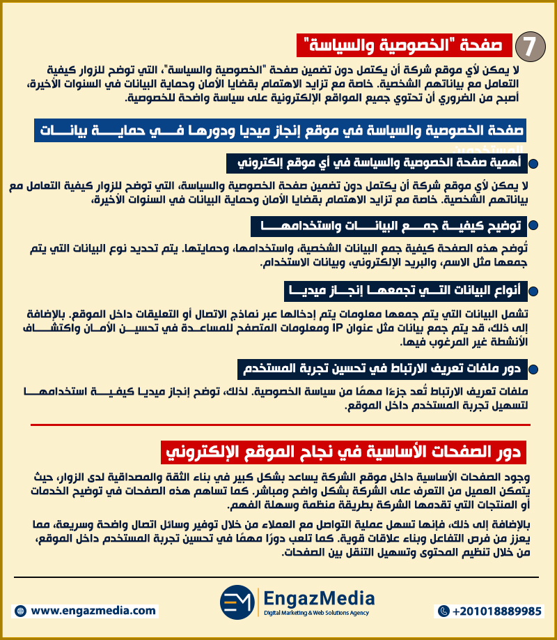 7. صفحة "الخصوصية والسياسة"  