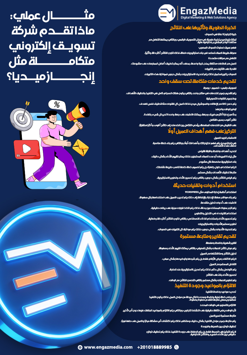 مثال عملي: ماذا تقدم شركة تسويق إلكتروني متكاملة مثل إنجاز ميديا؟