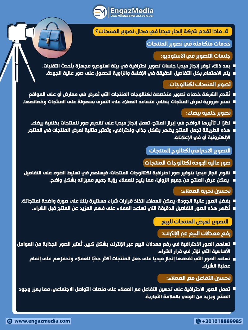 4. ماذا تقدم شركة إنجاز ميديا في مجال تصوير المنتجات؟
