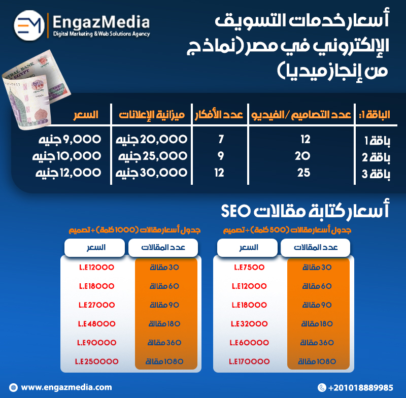 أسعار خدمات التسويق الإلكتروني في مصر (نماذج من إنجاز ميديا)