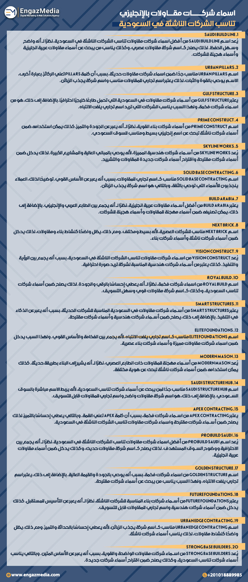 اسماء شركات مقاولات بالإنجليزي تناسب الشركات الناشئة في السعودية