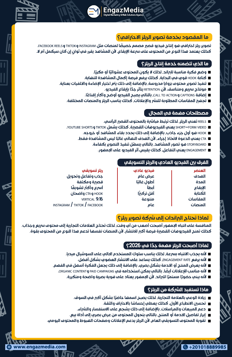 ما المقصود بخدمة تصوير الريلز الاحترافي؟