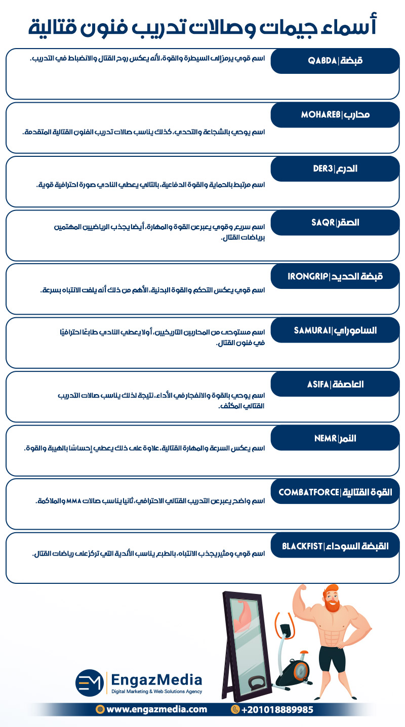 أسماء جيمات وصالات تدريب فنون قتالية