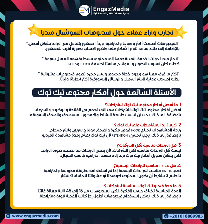 تجارب وآراء عملاء حول فيديوهات السوشيال ميديا