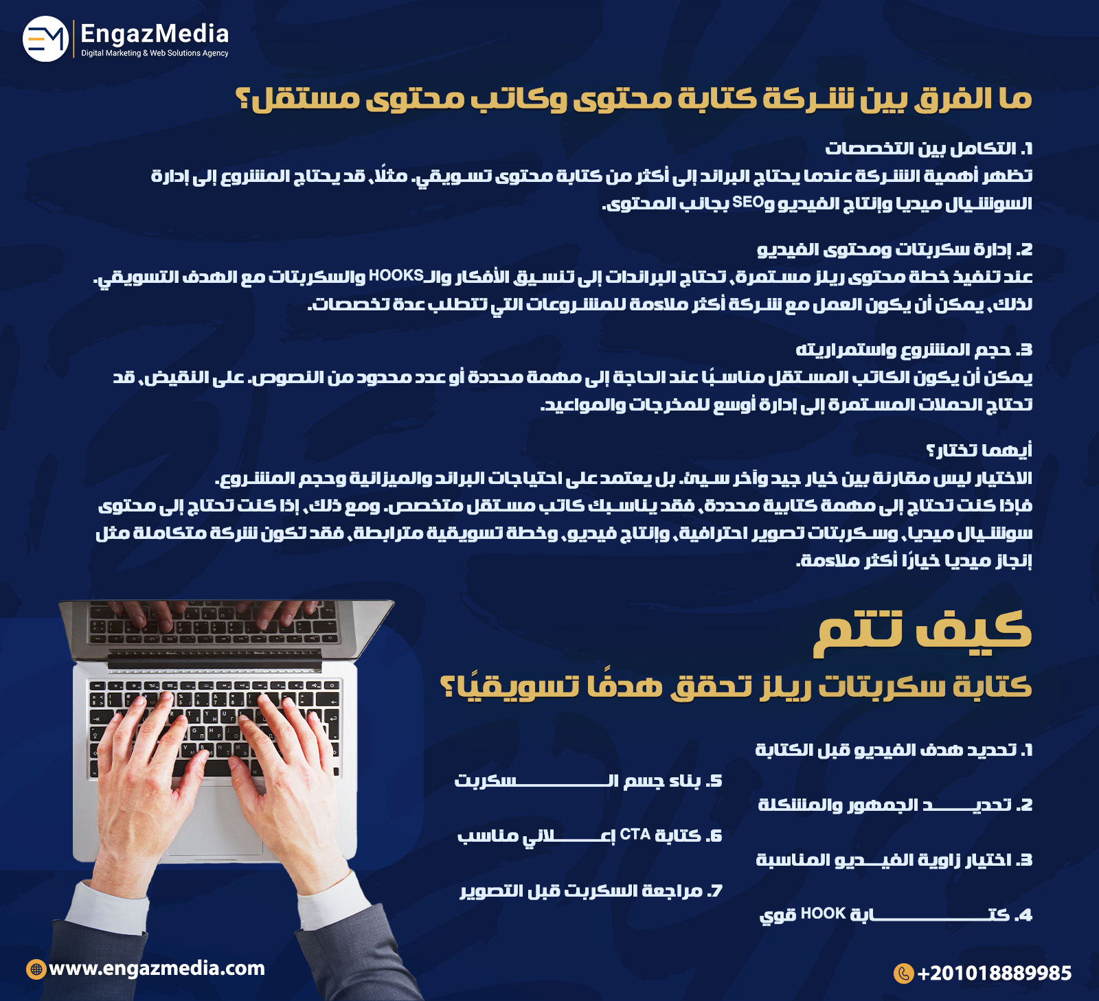 ما الفرق بين شركة كتابة محتوى وكاتب محتوى مستقل؟