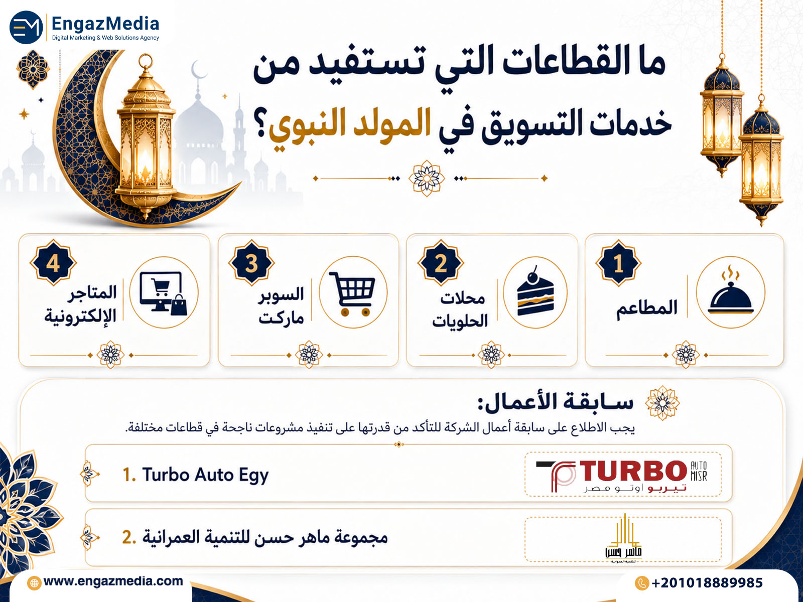 ما القطاعات التي تستفيد من خدمات التسويق في المولد النبوي؟