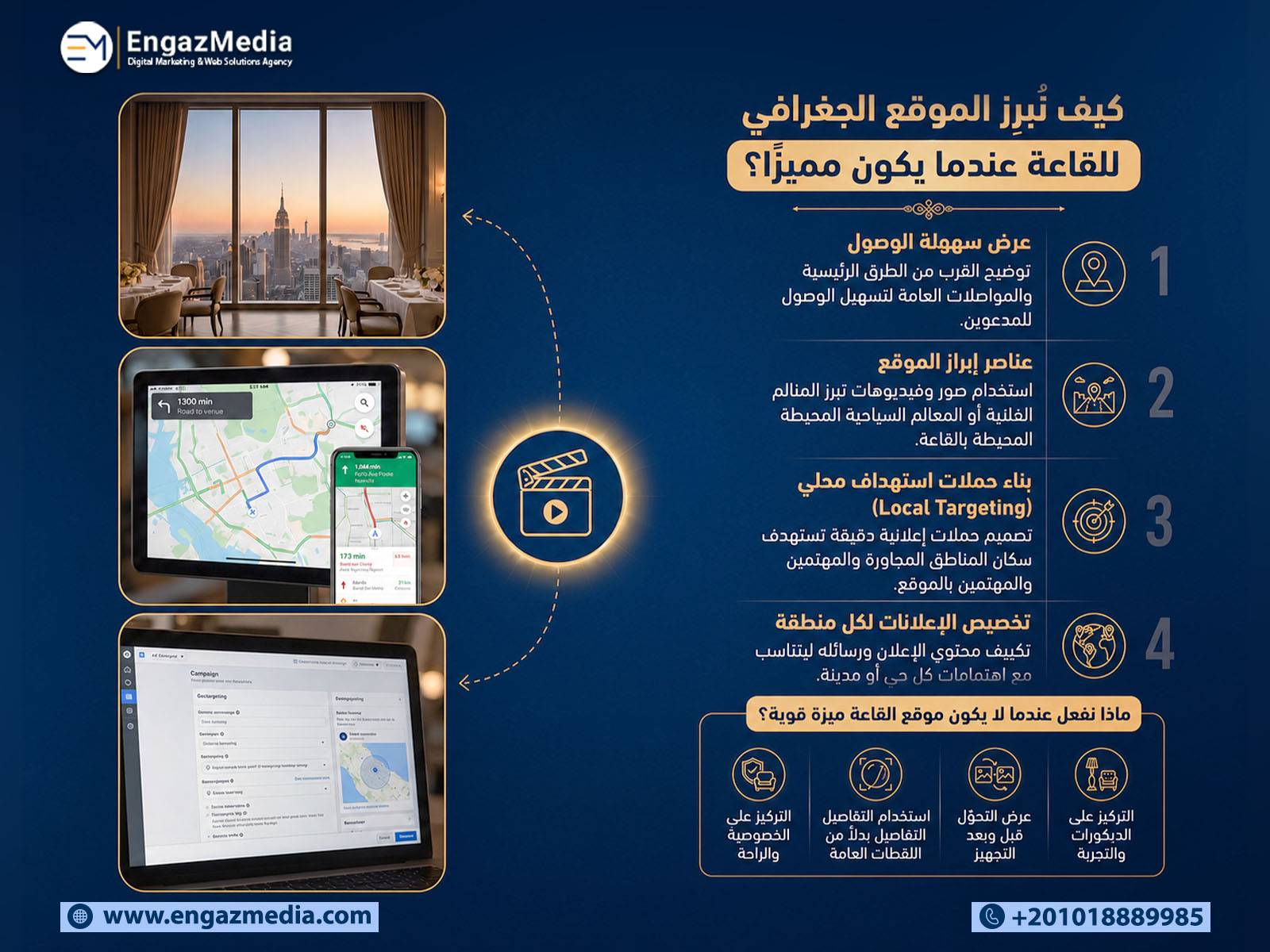 كيف نبرز موقع القاعة الجغرافي عندما يكون مميزًا؟