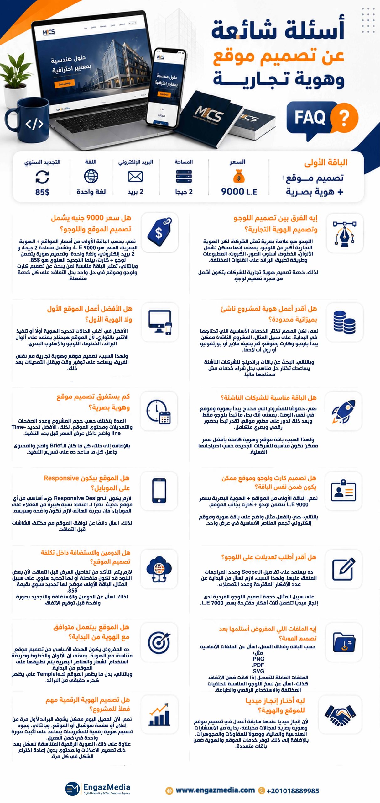 أسئلة شائعة عن تصميم موقع وهوية تجارية FAQ