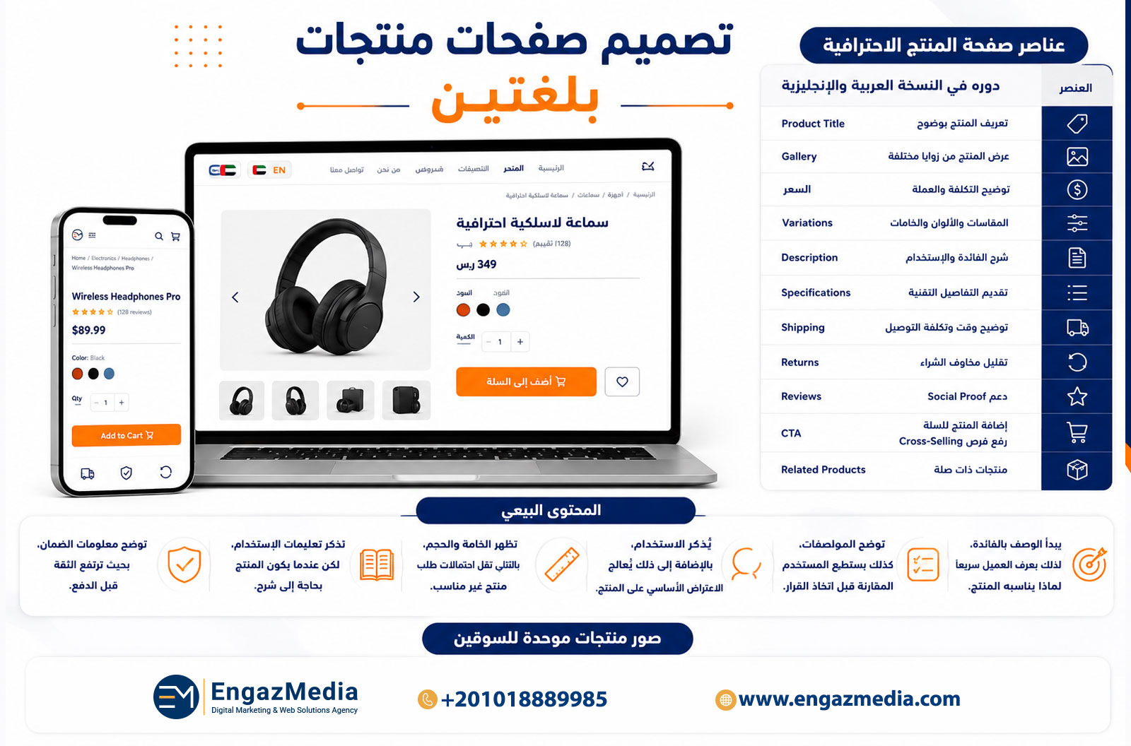 تصميم صفحات منتجات بلغتين