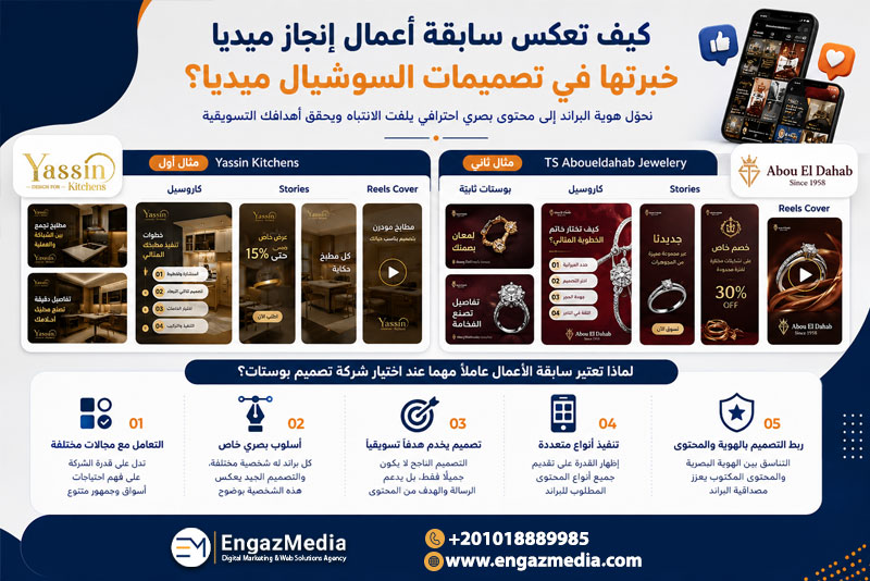 كيف تعكس سابقة أعمال إنجاز ميديا خبرتها في تصميمات السوشيال ميديا؟