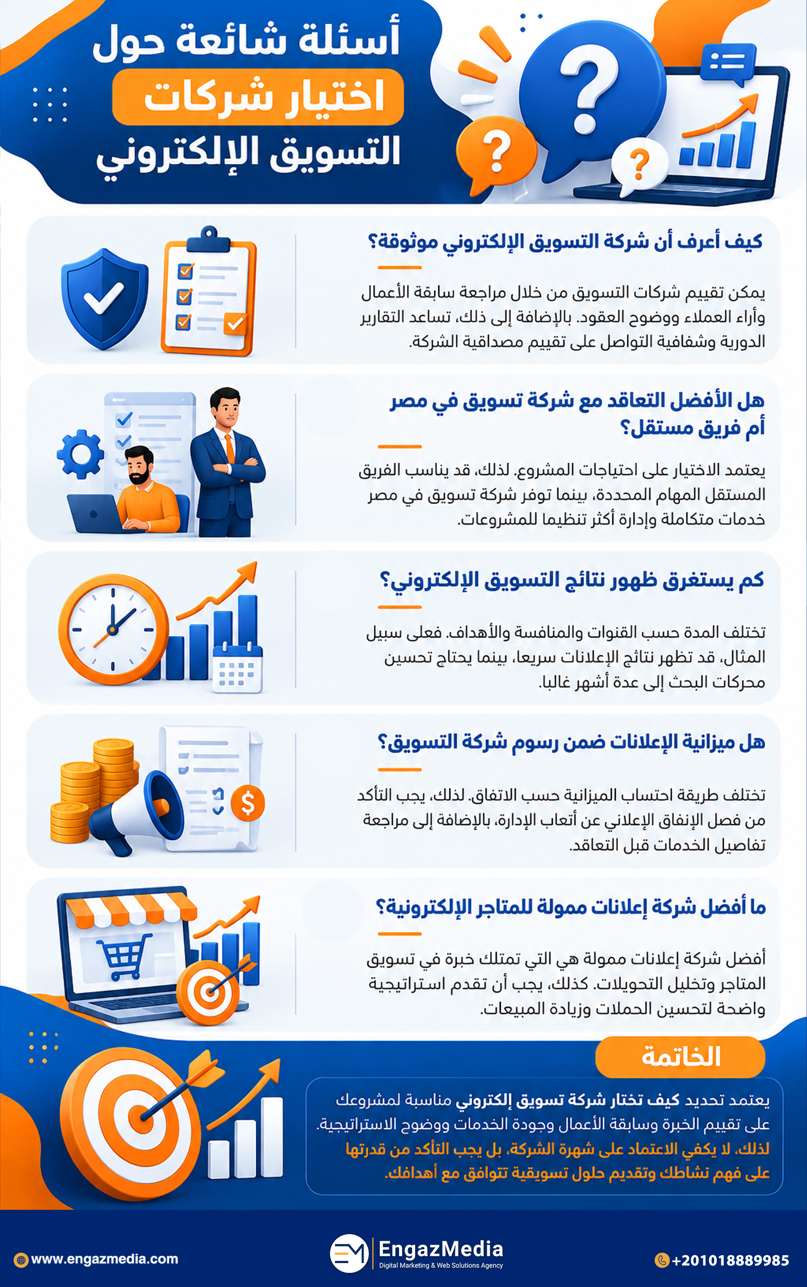 أسئلة شائعة حول اختيار شركات التسويق الإلكتروني