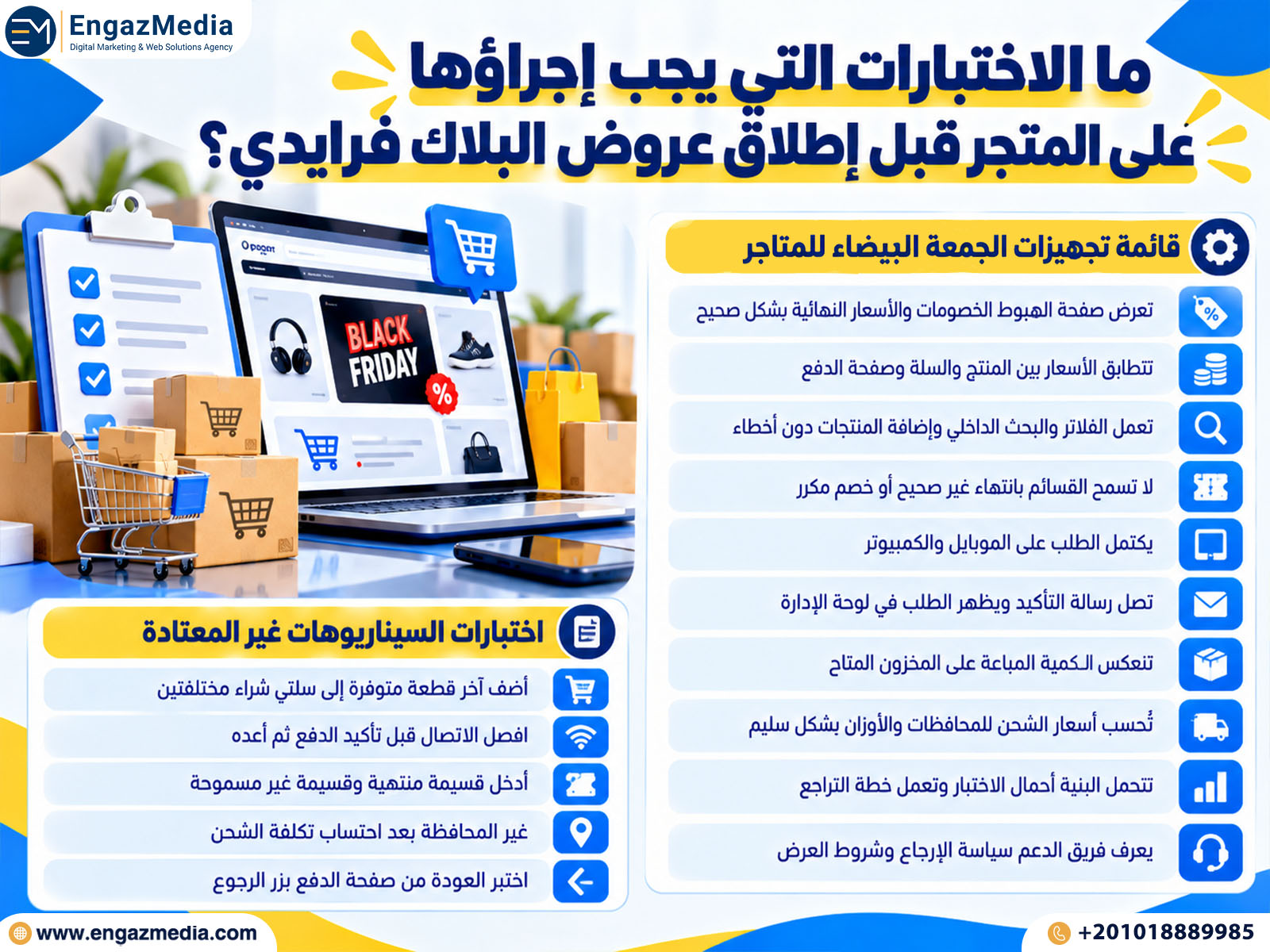 ما الاختبارات التي يجب إجراؤها على المتجر قبل إطلاق عروض البلاك فرايدي؟